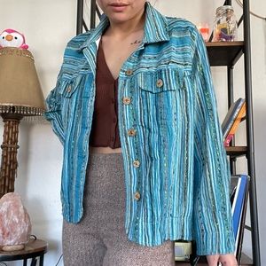 Vintage Drapers & Damons stripped outwear with frayed brown and green detailing